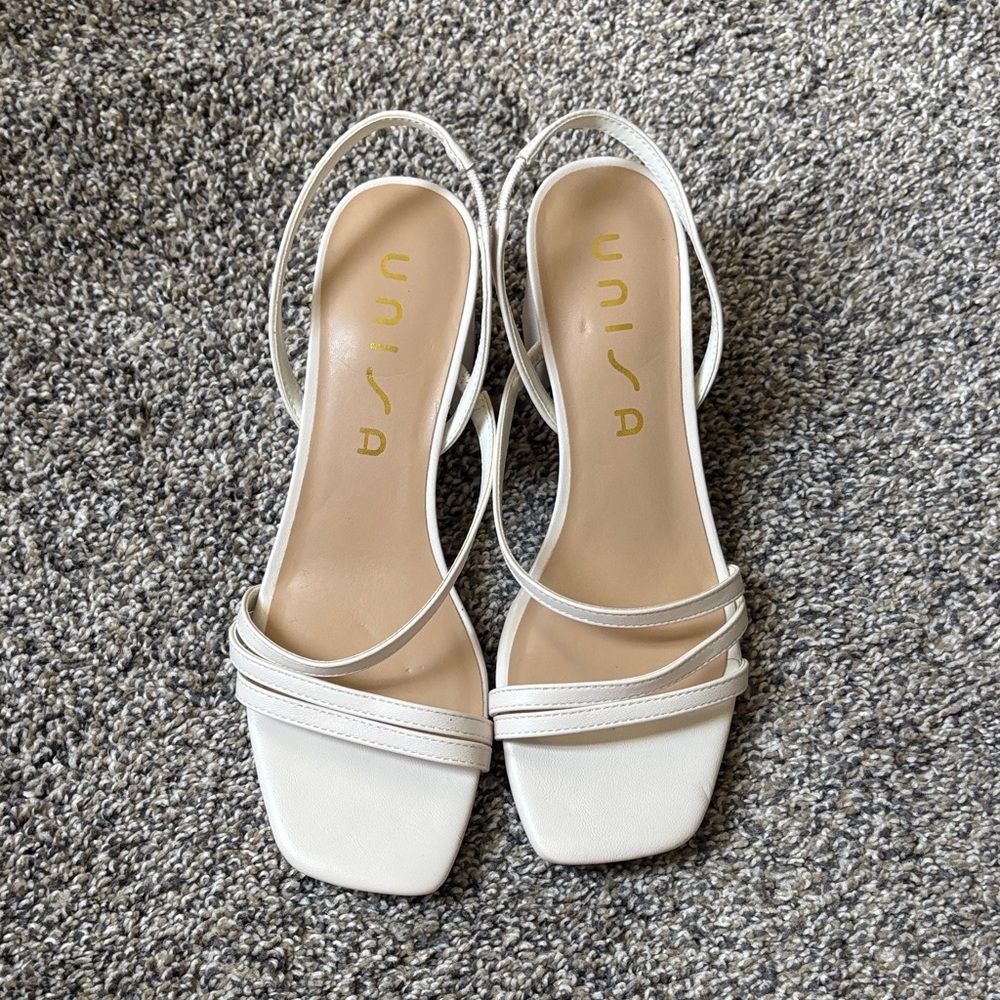 Unisa Elegant White Strappy Square toe block heels Sandals